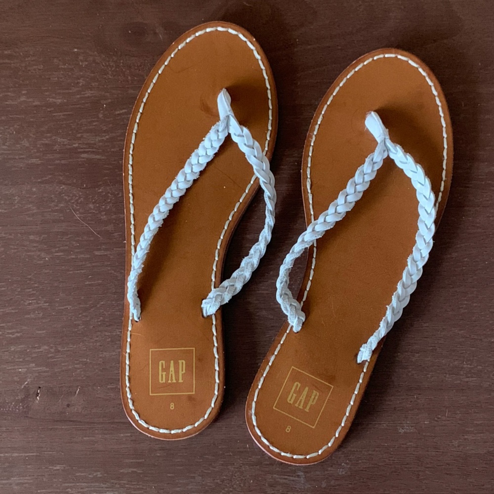 GAP Women’s Braided Leather Thong Sandals 8 Brown and White Like New Chanclas - Picture 3 of 8